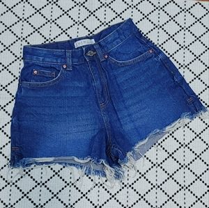 Denim Co High Waisted Side Cut Raw Hem Shorts
